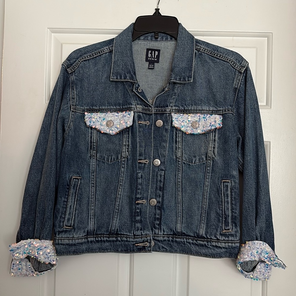 GAP Blue Denim Jacket with Sequin Details